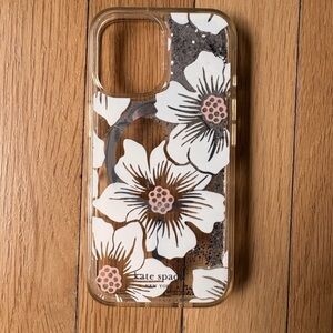 Kate Spade Clear iPhone 16 Case With Floral Design & Liquid Silver Glitter